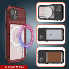 Load image into Gallery viewer, iPhone 15 Plus Metal Extreme 2.0 Series es una carcasa de aluminio resistente al agua IP68 con protector de pantalla incorporado [Rojo-Negro].
