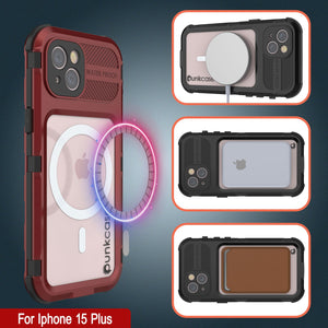 iPhone 15 Plus Metal Extreme 2.0 Series es una carcasa de aluminio resistente al agua IP68 con protector de pantalla incorporado [Rojo-Negro].