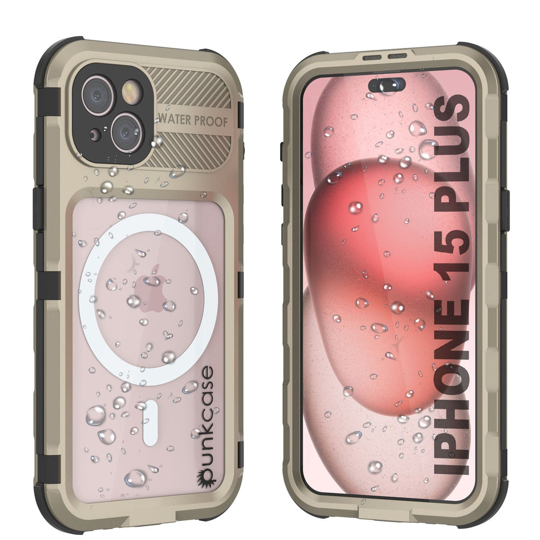 iPhone 15 Plus Metal Extreme 2.0 Series Aluminum Waterproof Case IP68 con Protector de Pantalla Incorporado [Dorado]