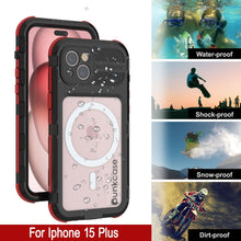 Load image into Gallery viewer, iPhone 15 Plus Metal Extreme 2.0 Series Aluminum Waterproof Case IP68 con Protector de Pantalla Incorporado [Negro-Rojo]
