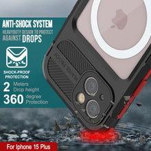 Load image into Gallery viewer, iPhone 15 Plus Metal Extreme 2.0 Series Aluminum Waterproof Case IP68 con Protector de Pantalla Incorporado [Negro-Rojo]
