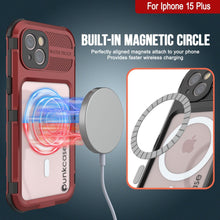 Load image into Gallery viewer, iPhone 15 Plus Metal Extreme 2.0 Series es una carcasa de aluminio resistente al agua IP68 con protector de pantalla incorporado [Rojo-Negro].
