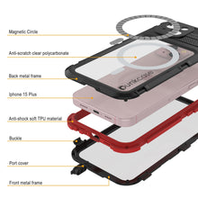 Load image into Gallery viewer, iPhone 15 Plus Metal Extreme 2.0 Series Aluminum Waterproof Case IP68 con Protector de Pantalla Incorporado [Negro-Rojo]
