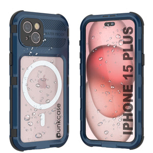 Funda a prueba de agua de aluminio serie iPhone 15 Plus Metal Extreme 2.0 IP68 con protector de pantalla incorporado [Azul]