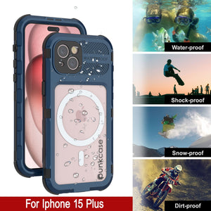 Funda a prueba de agua de aluminio serie iPhone 15 Plus Metal Extreme 2.0 IP68 con protector de pantalla incorporado [Azul]