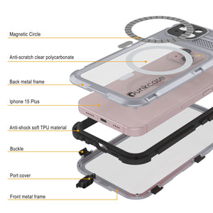 iPhone 15 Plus Metal Extreme 2.0 Series Aluminum Waterproof Case IP68 W/Buillt in Screen Protector [White]
Funda impermeable de aluminio de la serie Metal Extreme 2.0 para iPhone 15 Plus IP68 con protector de pantalla incorporado [Blanco]