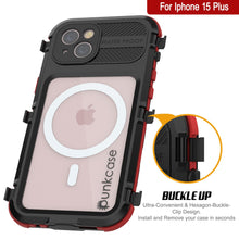 Load image into Gallery viewer, iPhone 15 Plus Metal Extreme 2.0 Series Aluminum Waterproof Case IP68 con Protector de Pantalla Incorporado [Negro-Rojo]
