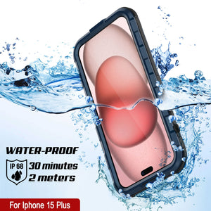 Funda a prueba de agua de aluminio serie iPhone 15 Plus Metal Extreme 2.0 IP68 con protector de pantalla incorporado [Azul]