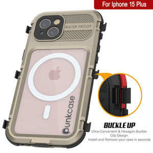 iPhone 15 Plus Metal Extreme 2.0 Series Aluminum Waterproof Case IP68 con Protector de Pantalla Incorporado [Dorado]