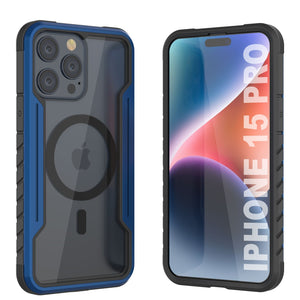 Funda protectora de grado militar Punkcase iPhone 15 Pro Armor Stealth MAG Defense. Cubierta multirrevestida [azul marino].