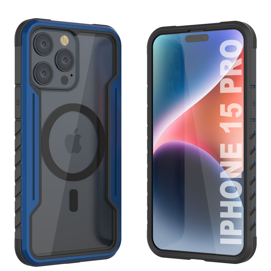Funda protectora de grado militar Punkcase iPhone 15 Pro Armor Stealth MAG Defense. Cubierta multirrevestida [azul marino].