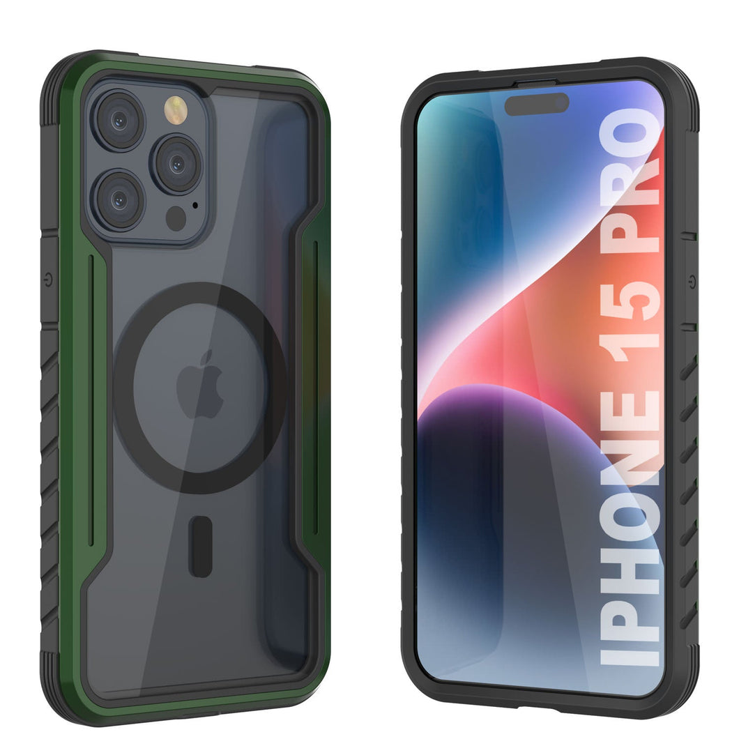 Funda Punkcase iPhone 15 Pro Armor Stealth MAG Defense - Carcasa protectora militar de grado múltiple [verde oscuro]