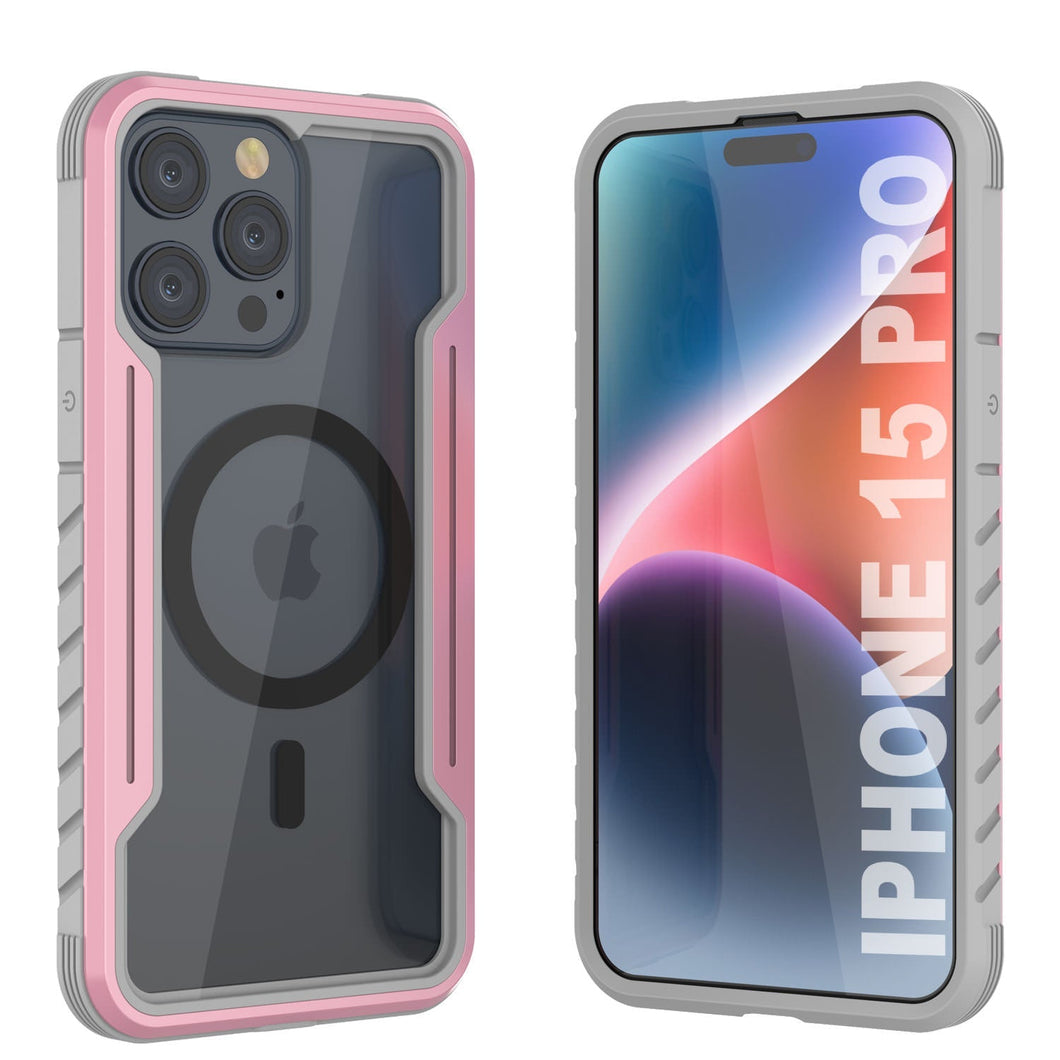 Funda de protección Punkcase iPhone 15 Pro Armor Stealth MAG Defense, cubierta protectora de varias capas de grado militar [Rose-Gold].