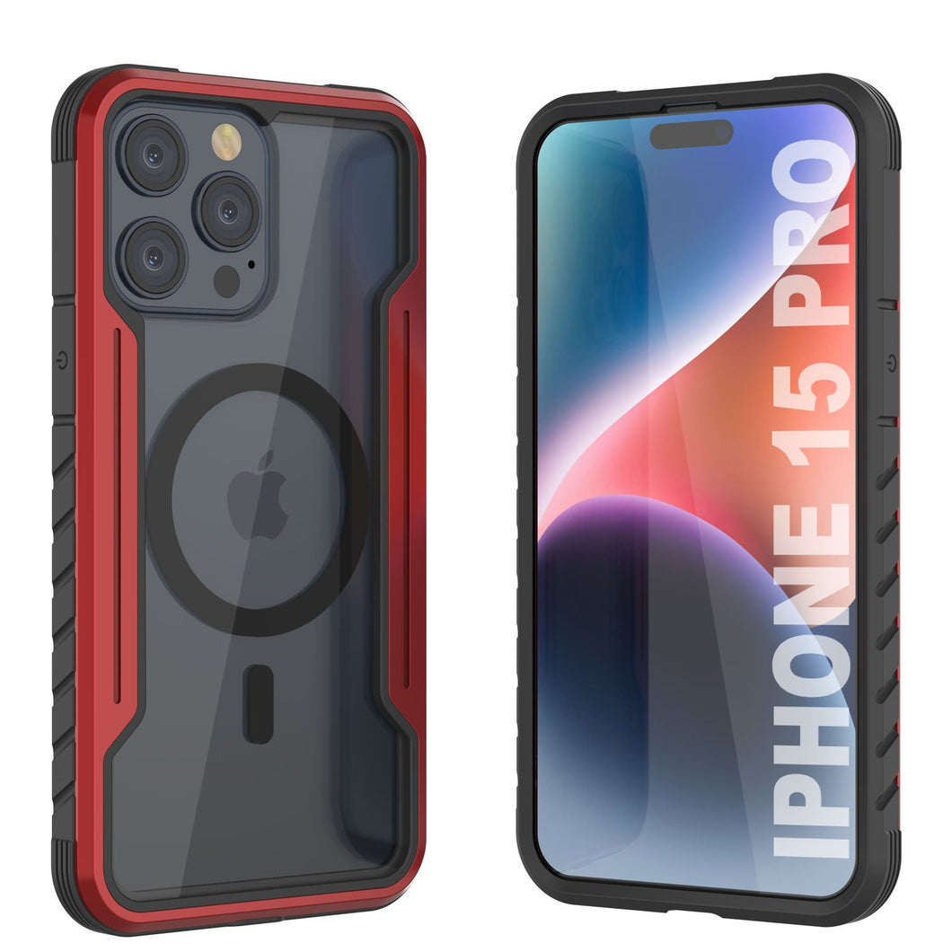 Funda de defensa MAG Stealth Armor Pro de Punkcase para iPhone 15. Funda protectora de grado militar con múltiples capas [Rojo].