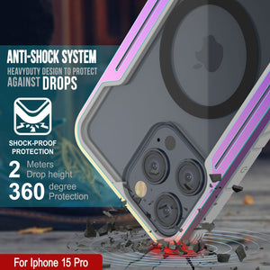 Carcasa de defensa Punkcase Stealth MAG para iPhone 15 Pro, protectora, de grado militar, con cubierta multacapa [Arcoíris].