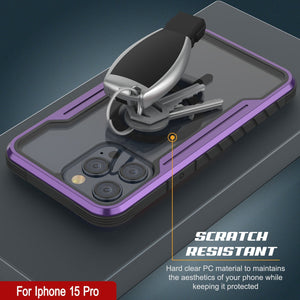 Carcasa defensiva de grado militar Punkcase Stealth MAG Armor Pro para iPhone 15, protectora de múltiples capas [morado].