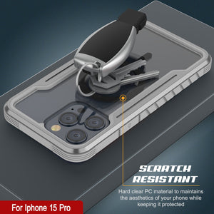 Funda protectora Punkcase iPhone 15 Pro Armor Stealth MAG Defense, nivel de protección militar, cubierta multicapa [Gris].