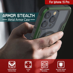 Funda Punkcase iPhone 15 Pro Armor Stealth MAG Defense - Carcasa protectora militar de grado múltiple [verde oscuro]