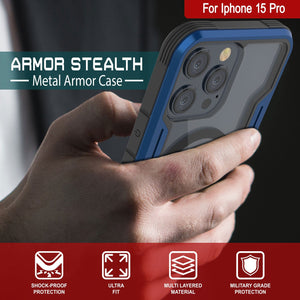Funda protectora de grado militar Punkcase iPhone 15 Pro Armor Stealth MAG Defense. Cubierta multirrevestida [azul marino].