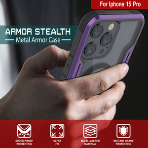 Carcasa defensiva de grado militar Punkcase Stealth MAG Armor Pro para iPhone 15, protectora de múltiples capas [morado].