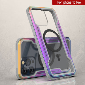 Carcasa de defensa Punkcase Stealth MAG para iPhone 15 Pro, protectora, de grado militar, con cubierta multacapa [Arcoíris].