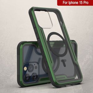 Funda Punkcase iPhone 15 Pro Armor Stealth MAG Defense - Carcasa protectora militar de grado múltiple [verde oscuro]