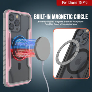 Funda de protección Punkcase iPhone 15 Pro Armor Stealth MAG Defense, cubierta protectora de varias capas de grado militar [Rose-Gold].