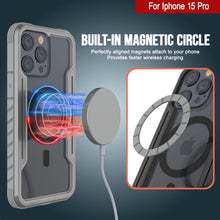 Cargar imagen en el visor de la galería, Funda protectora Punkcase iPhone 15 Pro Armor Stealth MAG Defense, nivel de protección militar, cubierta multicapa [Gris].
