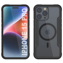 Cargar imagen en el visor de la galería, Funda protectora Punkcase iPhone 15 Pro Armor Stealth MAG Defense, grado militar, cubierta multicapa negra.
