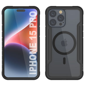 Funda protectora Punkcase iPhone 15 Pro Armor Stealth MAG Defense, grado militar, cubierta multicapa negra.
