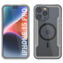 Cargar imagen en el visor de la galería, Funda protectora Punkcase iPhone 15 Pro Armor Stealth MAG Defense, nivel de protección militar, cubierta multicapa [Gris].
