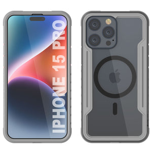 Funda protectora Punkcase iPhone 15 Pro Armor Stealth MAG Defense, nivel de protección militar, cubierta multicapa [Gris].