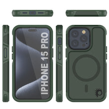 Cargar imagen en el visor de la galería, Funda PunkCase iPhone 15 Pro, [Serie Spartan 2.0] Funda Resistente y Robusta Transparente con Protector de Pantalla Incorporado [verde oscuro]
