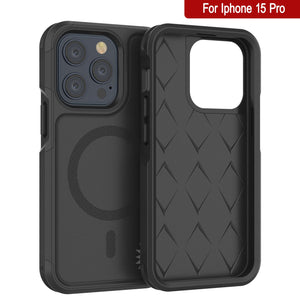 Carcasa PunkCase para iPhone 15 Pro, Serie Spartan 2.0 transparente y resistente, con protector de pantalla incorporado [Negro]