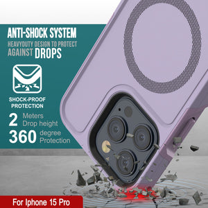 Funda PunkCase para iPhone 15 Pro, Serie Spartan 2.0, cubierta transparente resistente y robusta con protector de pantalla incorporado [lila]