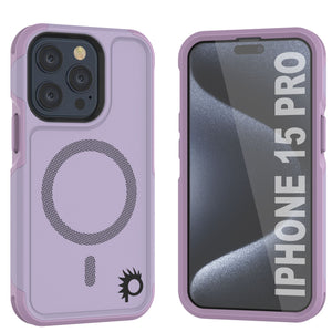 Funda PunkCase para iPhone 15 Pro, Serie Spartan 2.0, cubierta transparente resistente y robusta con protector de pantalla incorporado [lila]