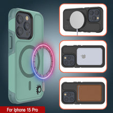Cargar imagen en el visor de la galería, Funda PunkCase para iPhone 15 Pro, [Serie Spartan 2.0] Cubierta Transparente Resistente y Robusta con Protector de Pantalla Incorporado [verde azulado]
