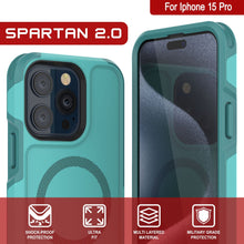 Cargar imagen en el visor de la galería, Funda PunkCase iPhone 15 Pro, [Serie Spartan 2.0] Cubierta Claro Resistente de Alta Resistencia con Protector de Pantalla Incorporado [Azul]
