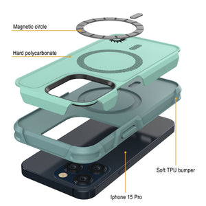 Funda PunkCase para iPhone 15 Pro, [Serie Spartan 2.0] Cubierta Transparente Resistente y Robusta con Protector de Pantalla Incorporado [verde azulado]