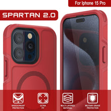 Cargar imagen en el visor de la galería, Funda PunkCase para iPhone 15 Pro, Serie Spartan 2.0, Cubierta Resistente Transparente con Protector de Pantalla Incorporado [rojo]
