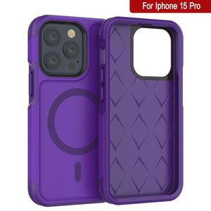 Funda PunkCase para iPhone 15 Pro, Serie Spartan 2.0, cobertura resistente y resistente con protector de pantalla incorporado [morado].
