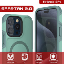 Cargar imagen en el visor de la galería, Funda PunkCase para iPhone 15 Pro, [Serie Spartan 2.0] Cubierta Transparente Resistente y Robusta con Protector de Pantalla Incorporado [verde azulado]

