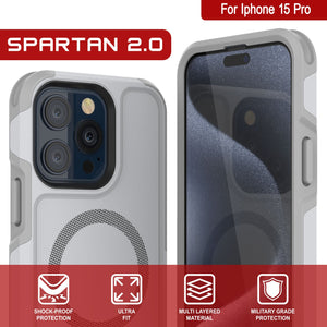 Funda PunkCase para iPhone 15 Pro, [Serie Spartan 2.0] Funda resistente resistente y transparente con protector de pantalla incorporado [blanco]