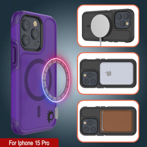 Funda PunkCase para iPhone 15 Pro, Serie Spartan 2.0, cobertura resistente y resistente con protector de pantalla incorporado [morado].