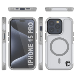 Funda PunkCase para iPhone 15 Pro, [Serie Spartan 2.0] Funda resistente resistente y transparente con protector de pantalla incorporado [blanco]