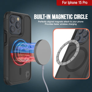 Carcasa PunkCase para iPhone 15 Pro, Serie Spartan 2.0 transparente y resistente, con protector de pantalla incorporado [Negro]