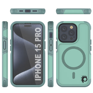 Funda PunkCase para iPhone 15 Pro, [Serie Spartan 2.0] Cubierta Transparente Resistente y Robusta con Protector de Pantalla Incorporado [verde azulado]