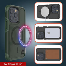Cargar imagen en el visor de la galería, Funda PunkCase iPhone 15 Pro, [Serie Spartan 2.0] Funda Resistente y Robusta Transparente con Protector de Pantalla Incorporado [verde oscuro]
