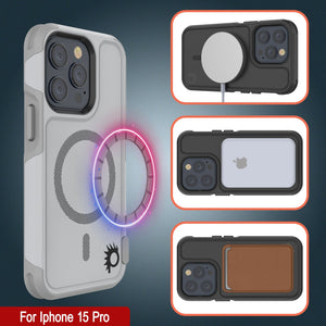Funda PunkCase para iPhone 15 Pro, [Serie Spartan 2.0] Funda resistente resistente y transparente con protector de pantalla incorporado [blanco]
