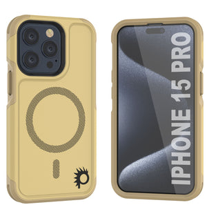 Estuche PunkCase para iPhone 15 Pro, [Serie Spartan 2.0] Cubierta resistente clara y duradera con protector de pantalla incorporado [amarillo]